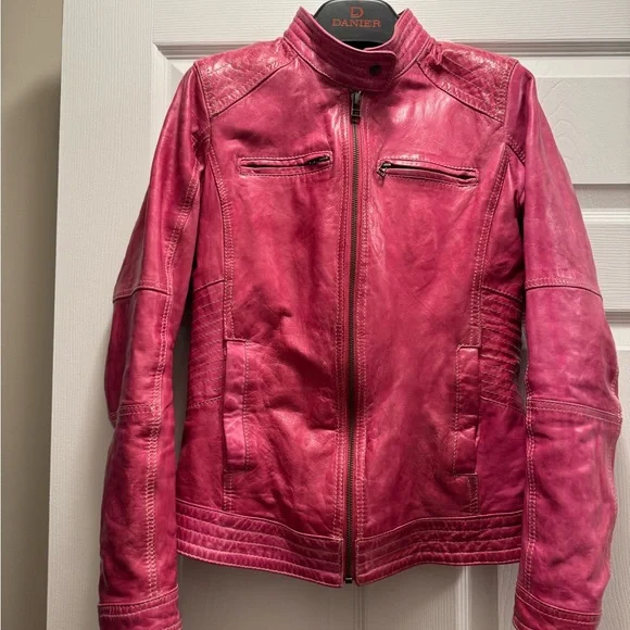 Danier Women’s Pink Genuine Leather Lambskin Bomber Motorcycle Jacket XS - Picture 6 of 8